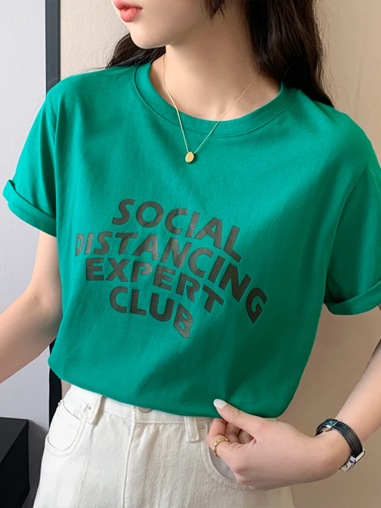 

Женская футболка с буквенным принтом, свободного покроя, из хлопка