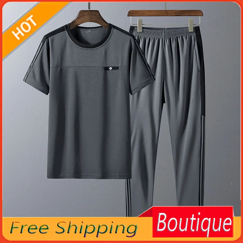 Waffle sports suit men's summer casual suit summer short-sleeved trousers men's suit two-piece suit