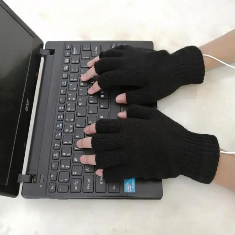 Перчатки с подогревом через USB теплые вязаные перчатки для рук варежки без