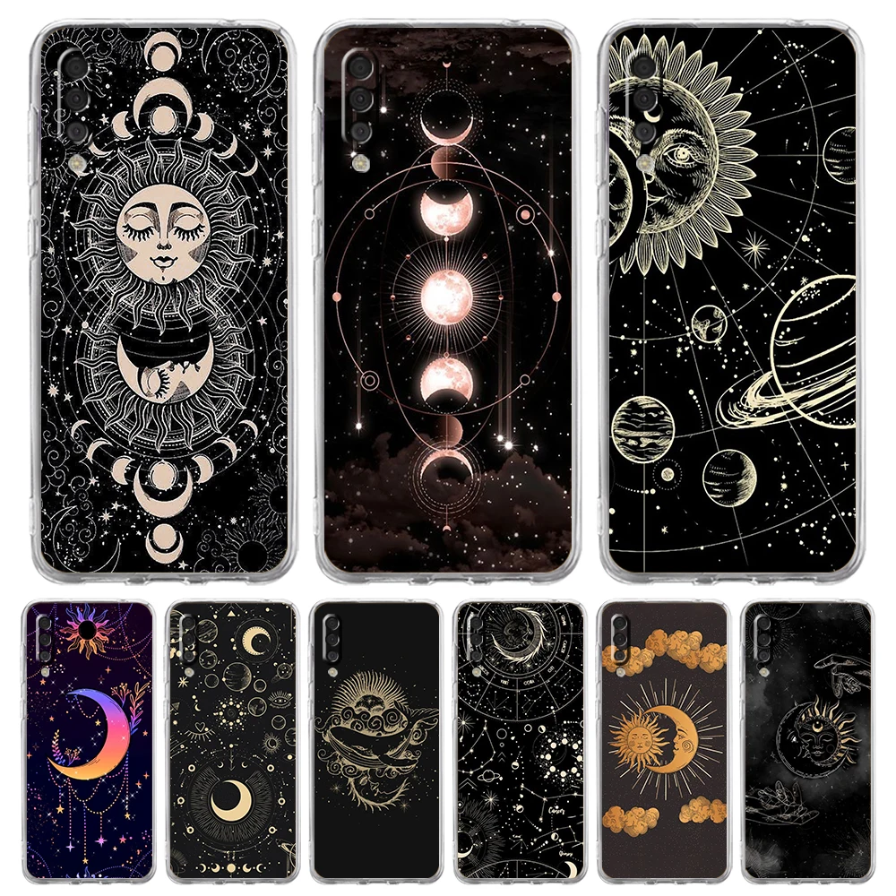 

Suns Moons Clouds Astrological Transparent Phone Case for Samsung Galaxy A12 A22 A50 A70 A40 A10 A20 A30 A02 A03S A04 Cover Bags