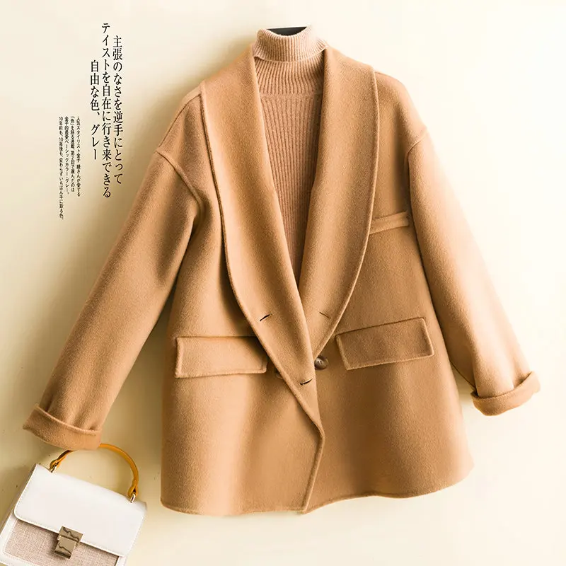 2022 new pure wool double-sided cashmere coat women's short solid color loose woolen coat suit