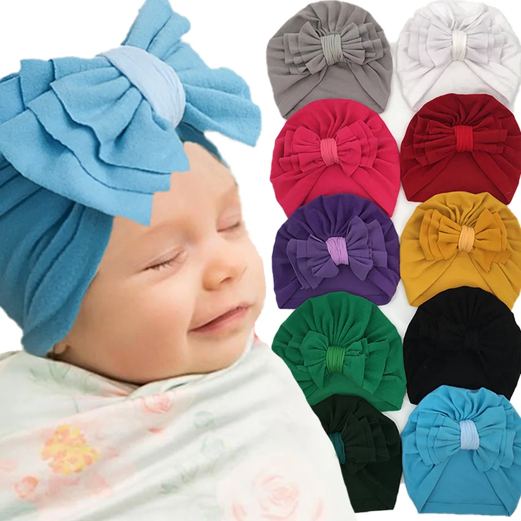 

2022 Spring Autumn Wool Cotton Baby Hat Knit Big Bows Girl Hats Kids Girls Bonnet Beanie Cap Infant Newborn Photography