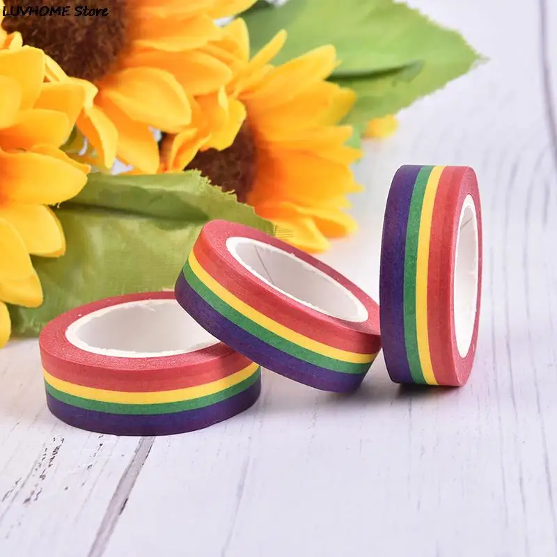 

10m Rainbow Color Sticky Tape Masking Tape Photo Album Scrapbooking Decor Adhesive Washi Tape Stationery Supplies