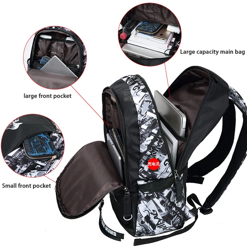 Boys School Bag with USB Charging Waterproof Large Kawaii Backpack Teenagers High School Back Pack Boys Student Bags Mochilas