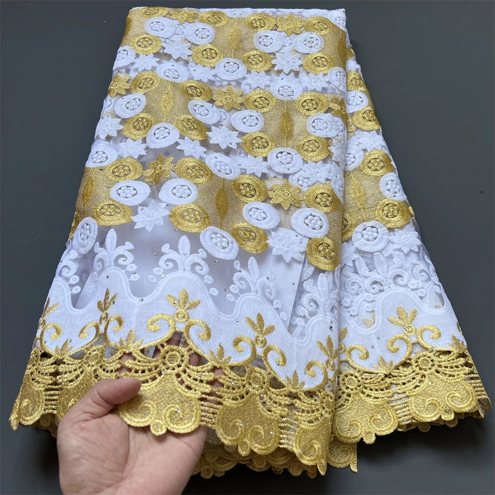 

2023 High Quality African Nigerian Tulle Lace Fabric Embroidery Milk Silk Voile Cord Net Cloth Dress Prom Party Gown 2.5Yards