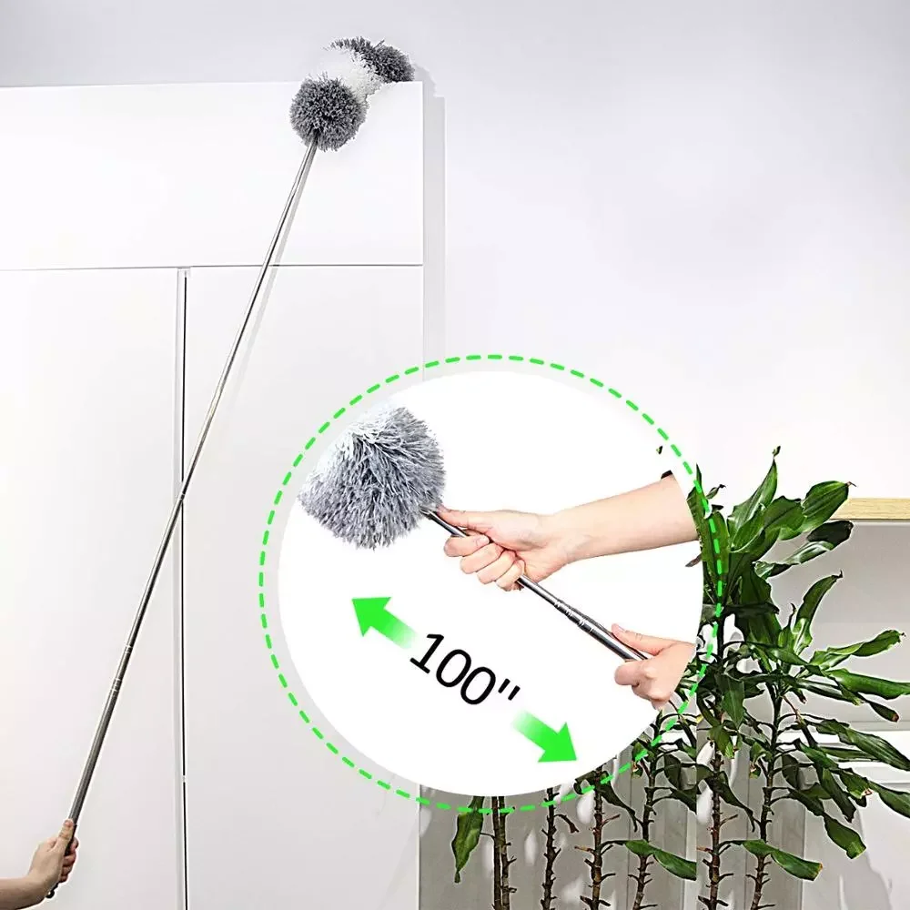 

Microfiber Telescoping Duster with 96 Inch Extendable Scratch-Resistant Cover Stainless Steel Pole Bendable Head