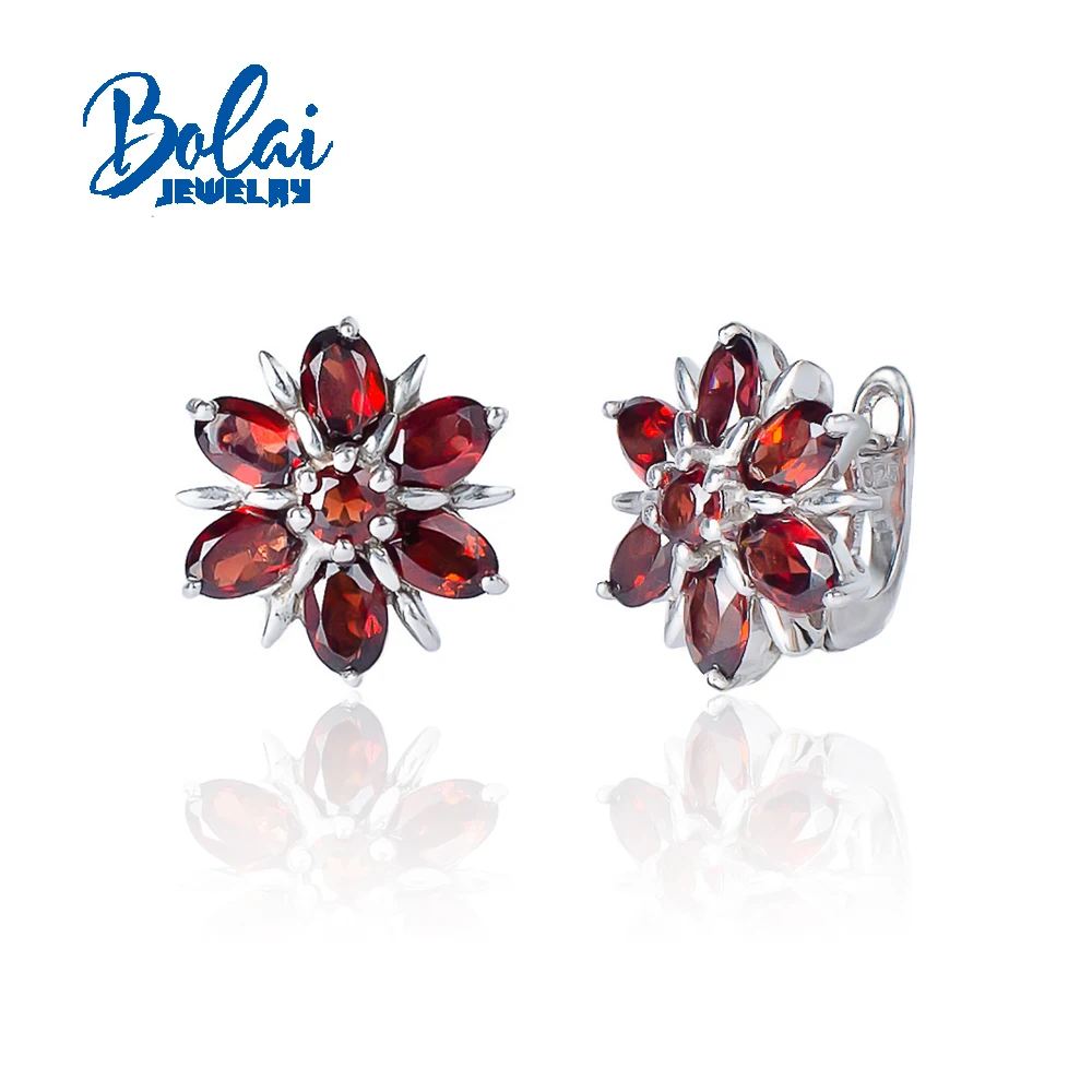 Natural gemstone Red garnet simple design earrings for daily wear women fine jewelry 925 sterling silver