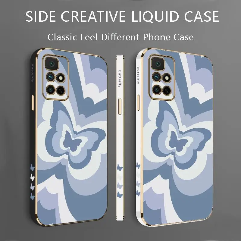 Blue Gradient Butterfly Luxury Plating Phone Case For Xiaomi Redmi 10 12C 10C 10A 9 9T 9A A1 9C Cover