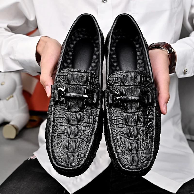 Мужские лоферы с крокодиловым узором, весна 2022, удобные мужские модные туфли, мужские слипоны, повседневная обувь