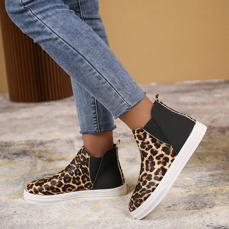 

Туфли женские леопардовые, плоская подошва, эластичная резинка, без застежки, повседневные лоферы, модная обувь, 2023