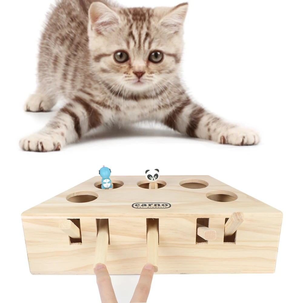 

Catch Bite Wooden Cat Hunt Toy Cat Catching Mouse Pet Hit Hamster Interactive Puzzle Toys With 3/5-holed Mouse Holes