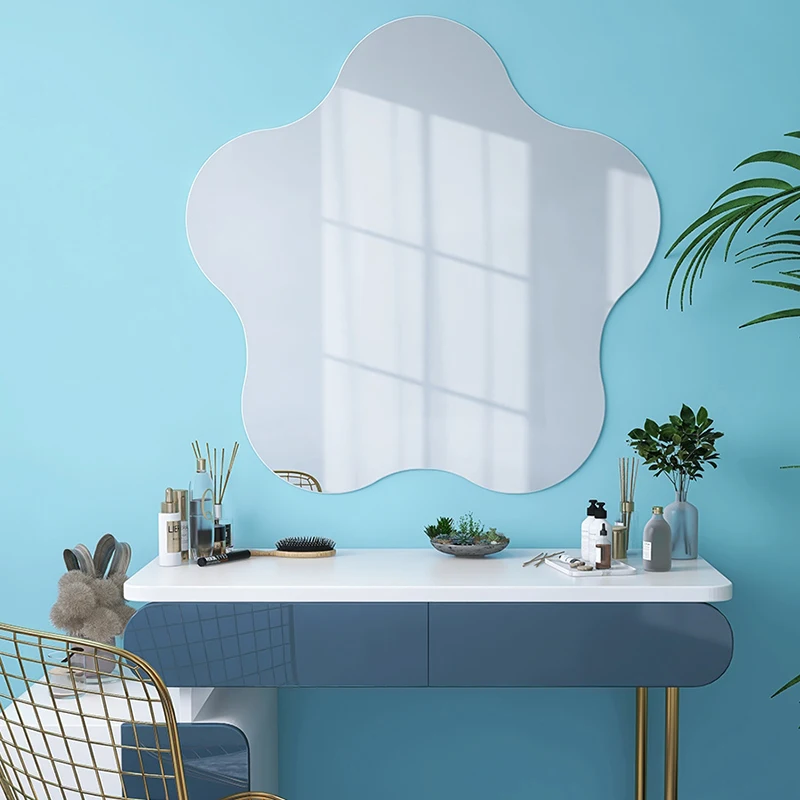 

Irregular Vanity Bathroom Mirror Hanging Clear Self-Adhesive Bathroom Mirror Hairdresser Cosmetic Espejo Pared Room Decoration