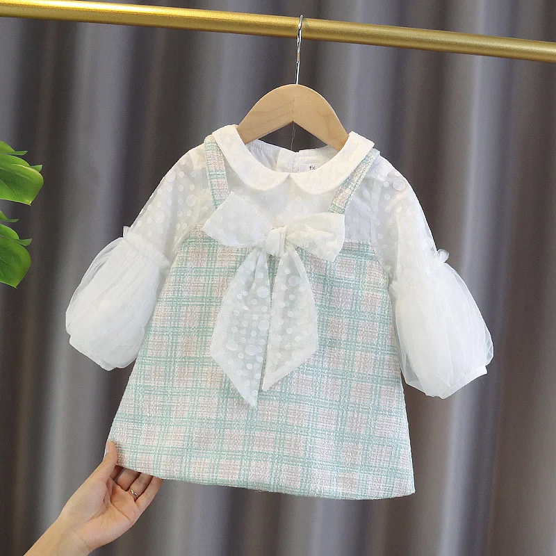 

Платья для маленьких принцесс, одежда для маленьких девочек, клетчатые платья с длинным рукавом и бантом, одежда для маленьких девочек, платье на 1 год и день рождения