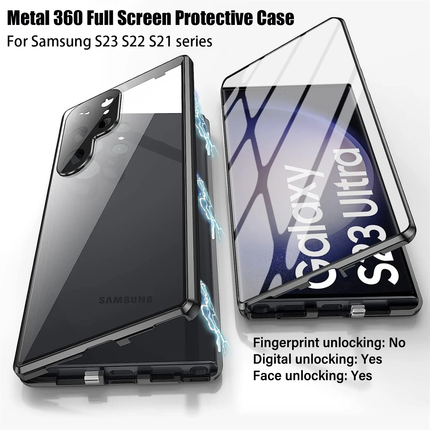 

Чехол для Samsung Galaxy S21, S22, S23, Ультратонкий чехол из металлического сплава, магнитный, 360 °, полноразмерный экран, HD, защитное стекло с защитой от глаз
