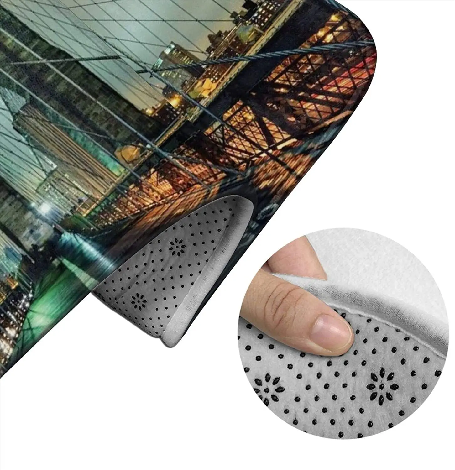 

New York City Manhattan Brooklyn Bridge Bathroom Mat Sets 3 Piece Set Rugs Memory Foam Mat Set Toilet Seat Cover