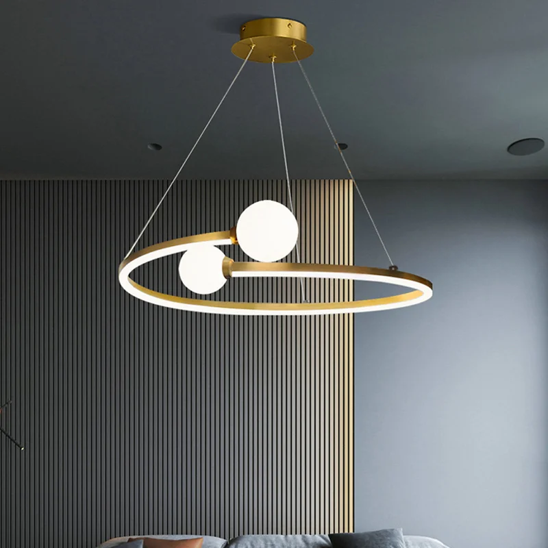 

SANDYHA Modern Minimalist Ring LED Pendant Lamp Dimmable for Table Dining Room Bedroom Chandeliers Gold Lustre Lighting Fixtures