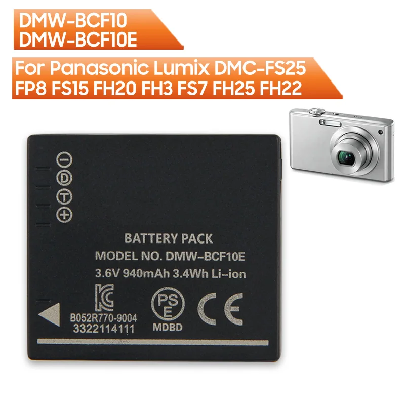 Фото НОВЫЙ сменный аккумулятор DMW-BCF10 DMW-BCF10E для Panasonic Lumix DMC-FS25 FP8 FS15 FH20 FH3 FS7 FH25 FX40 FX48 FX60 TS1 940 мАч №1