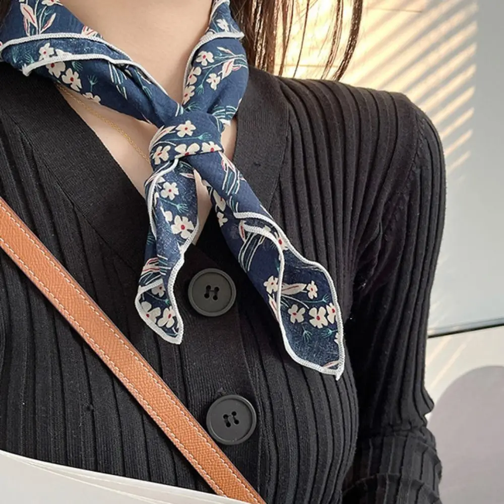 Повязка на голову с цветком хлопковый льняной квадратный шарф платок в