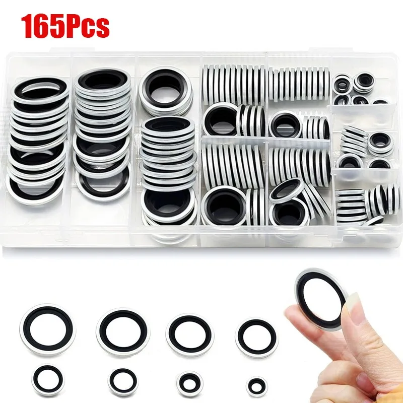 165 шт. склеенные шайбы M6-M24, комплект склеенных уплотнений с нитриловой резиной для пробок поддона, масляное плоское уплотнительное кольцо, набор прокладок Rondelle