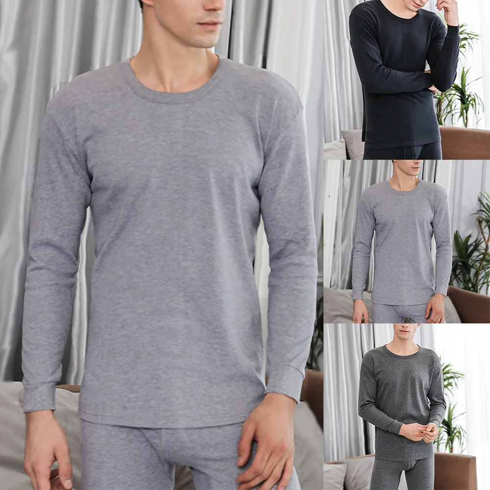 Hot 2022 Men Autumn Winter Thermal Underwear Shirts Tops Bottom Crew Neck Warm Long Johns Long Sleeve Base Layer T Shirt Tops