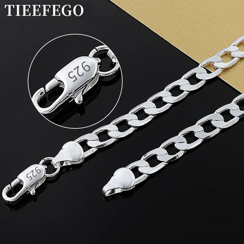 

TIEEFEGO 925 Sterling Silver 16/18/20/22/24 Inch 8MM Flat Sideways Figaro Chain Necklace For Woman Man Fashion Wedding Jewelry