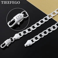 tieefego 925 sterling silver 1618202224 inch 8mm flat sideways figaro chain necklace for woman man fashion wedding jewelry
