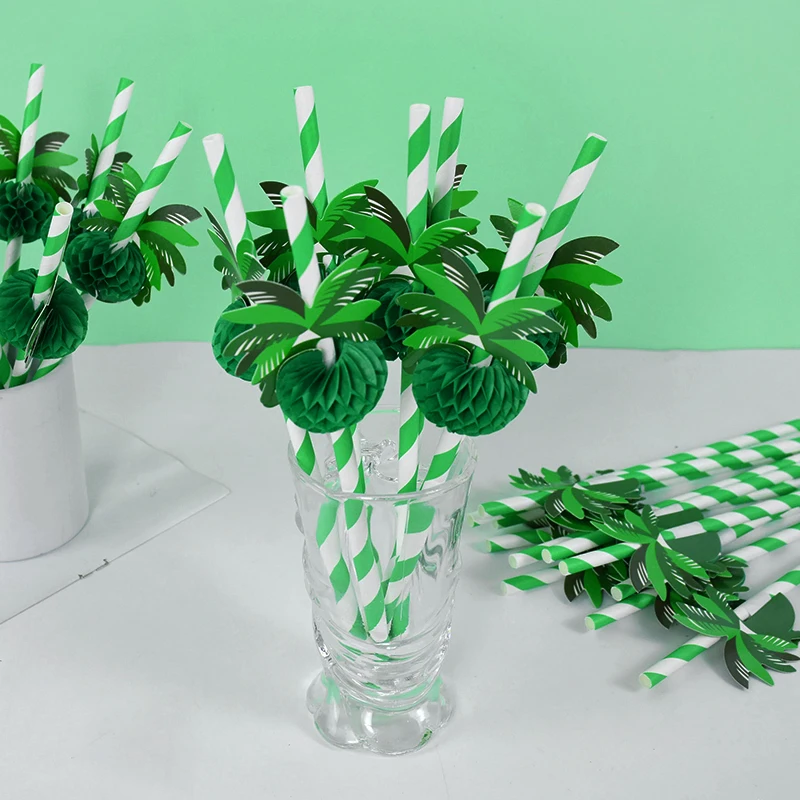 

40Pcs Hawaiian Coconut Tree Paper Drinking Straws Tropical Summer Party Birthday Decor Supplies Disposable Juice Cocktail Straw