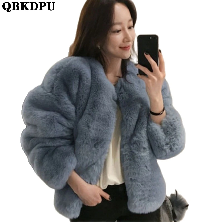 

Short Fall Winter Faux Rex Rabbit Fur Jackets Women Warm Thick Coat Plush Soft Outwear Top Fashion Elegant Windbreaker Casacos