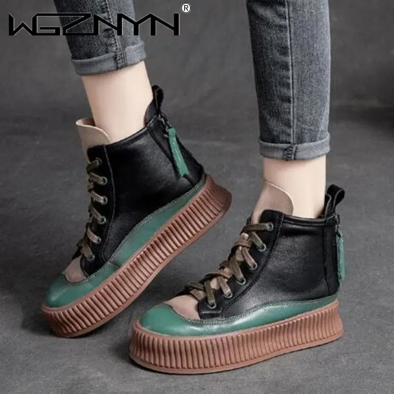 

Autumn Winter New Punk Short Boots Thick Bottom Double Zipper Casual Single Boots Genuine PU Leather Inside and Outside Color