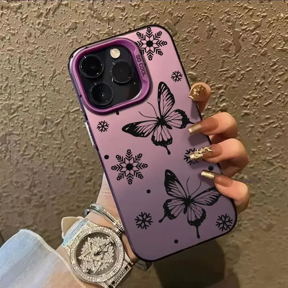 For Honor 200 Smart Lite X7C Pro Case Black Butterfly Luxury Silver IMD Phone Matte Back Cover Fundas