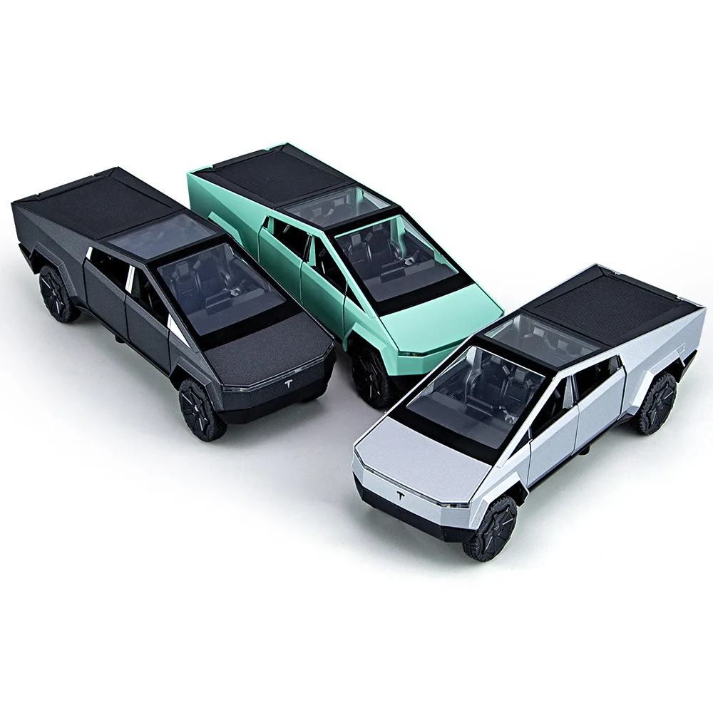 

1:32 Scale Tesla Pickup Truck Cybertruck Travel Trailer New Energy Vehicle Metal Diecast Car Pull Back Toy With Light Sound