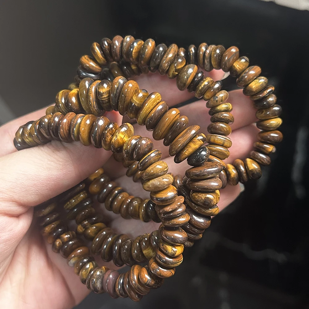 Натуральный желтый браслет с тигровым глазом нерегулярные бусины-рондели размер