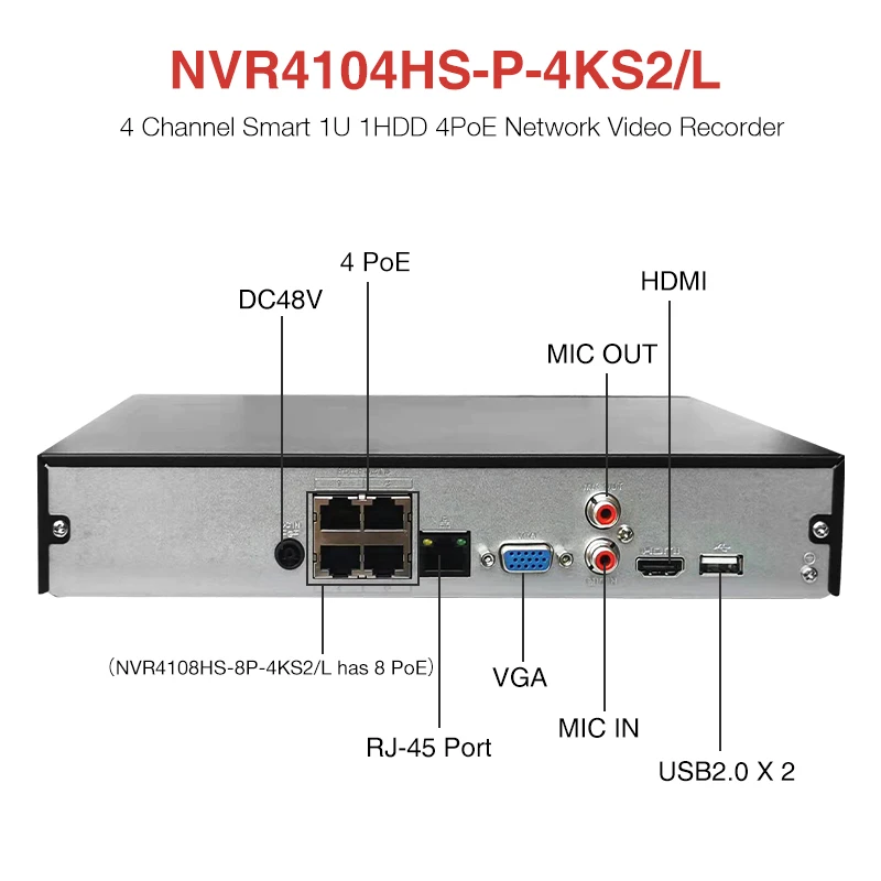 Оригинальный сетевой видеорегистратор Dahua 4POE 1U 1HDD NVR4104HS-P-4KS3 NVR4108HS-8P-4KS3 8PoE 4CH 8CH 4K H.265