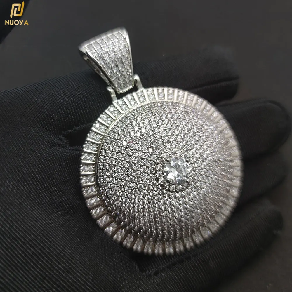 

Assorted SizesSterling Silver Cubic Zirconia Iced Out CZ Round Rotate White Gold for Men Hip Hop Bling Jewelry