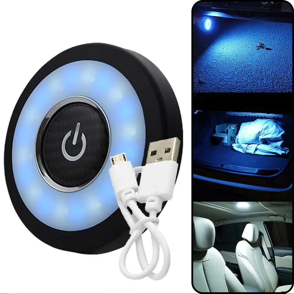 

1x Universal Night Light Car Led Roof Lamp Auto Interior Car Dome Reading Lights Touch USB Charging Round Shape Lamp Trunk Lamps