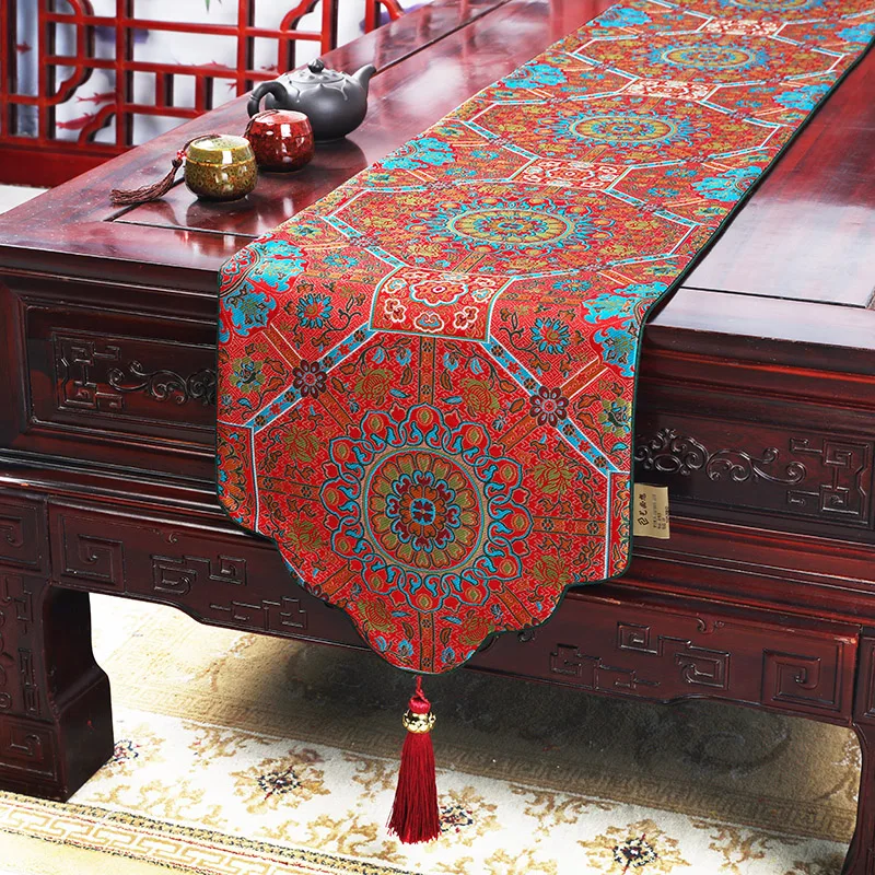 

New Chinese Table Flag Satin Classical Simplicity Long Tablecloth Bedside Towel Low Luxury Home Wedding Decoration Table Runners