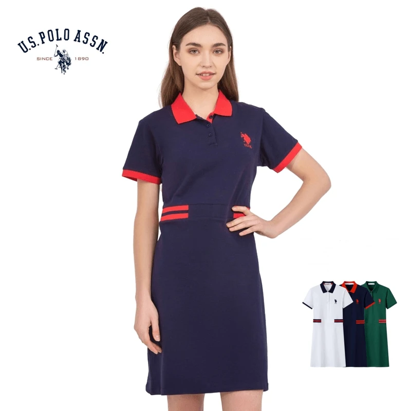 Хлопковое женское Повседневное платье поло с вышивкой поясом |