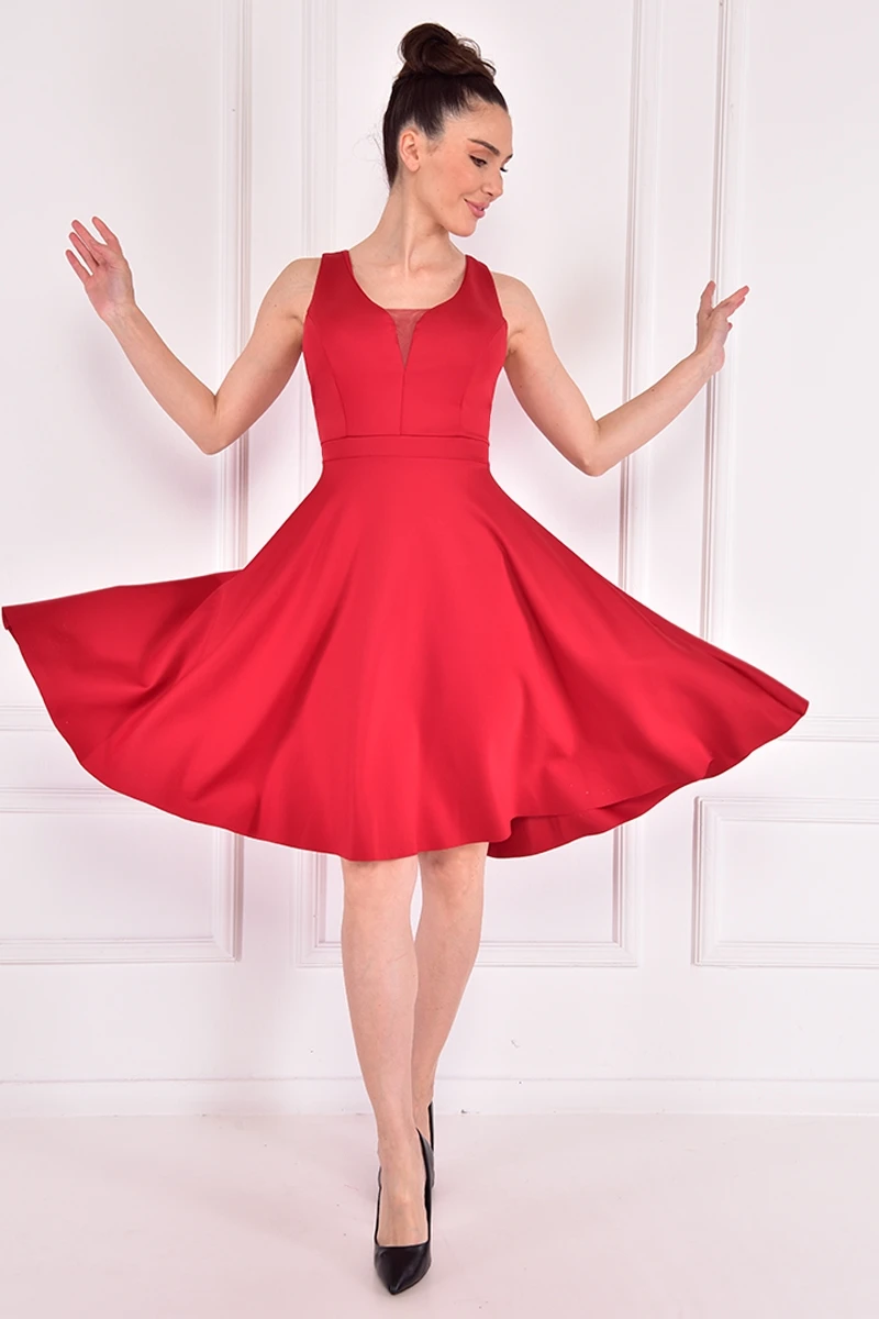 

Gauze Detail Dress Red Women's Dress Party Dresses Elegant Dresses For Women Clothes Designer Dress Woman Robe Dresses ZNG2965