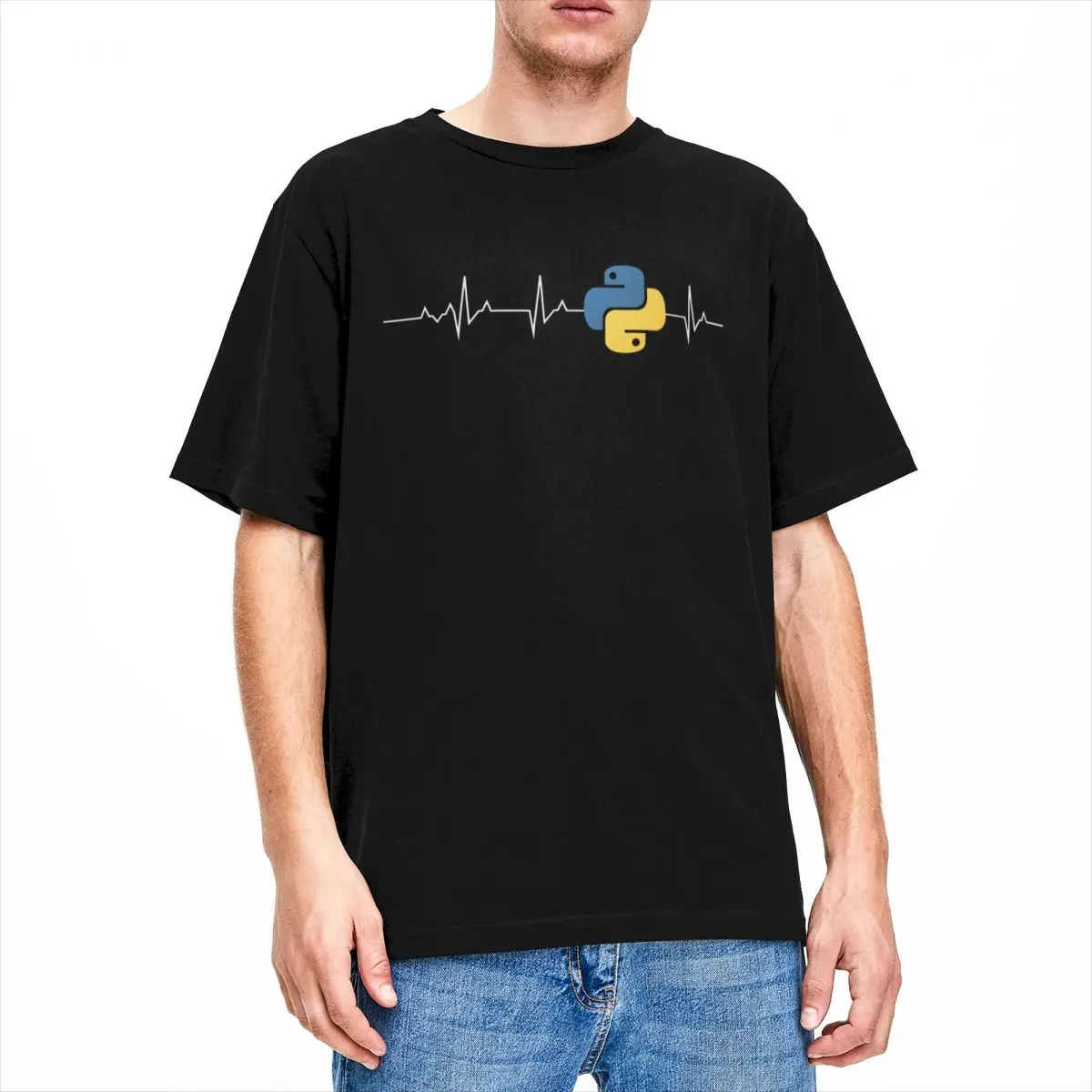 

Футболка с высоким уровнем программирования языков питона и сердцебиения для мужчин и женщин, мужские футболки из чистого хлопка, хипстерс...