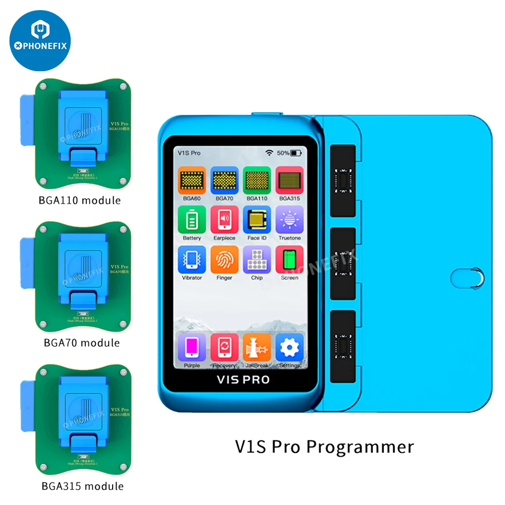 

Программатор JC V1S PRO, устройство с встроенной батареей и разъемом BGA70, BGA110, BGA315, для чтения и отключения внешних вспышек iPhone