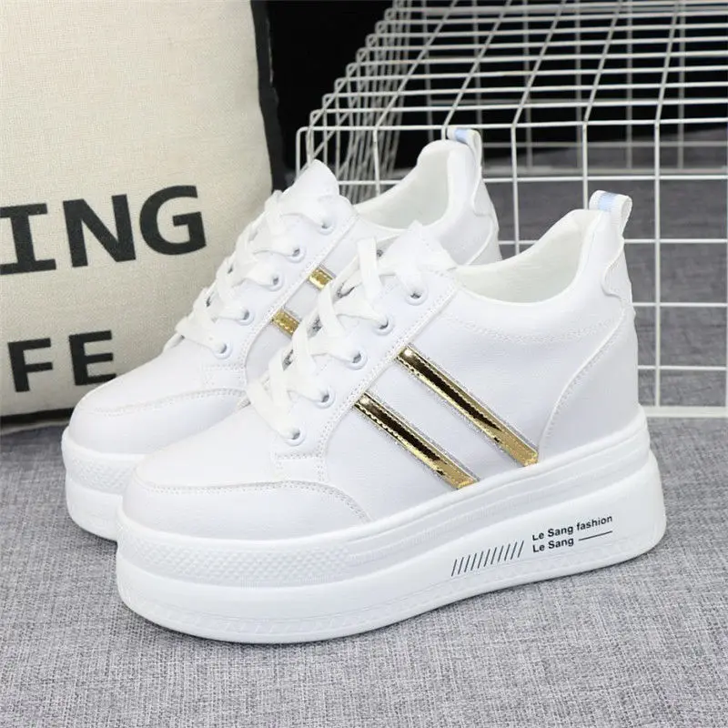 

Casual Platform Trainers White Shoes Woman Height Increasing Shoes 10CM Heels Spring Autumn Wedges Breathable Women Sneakers