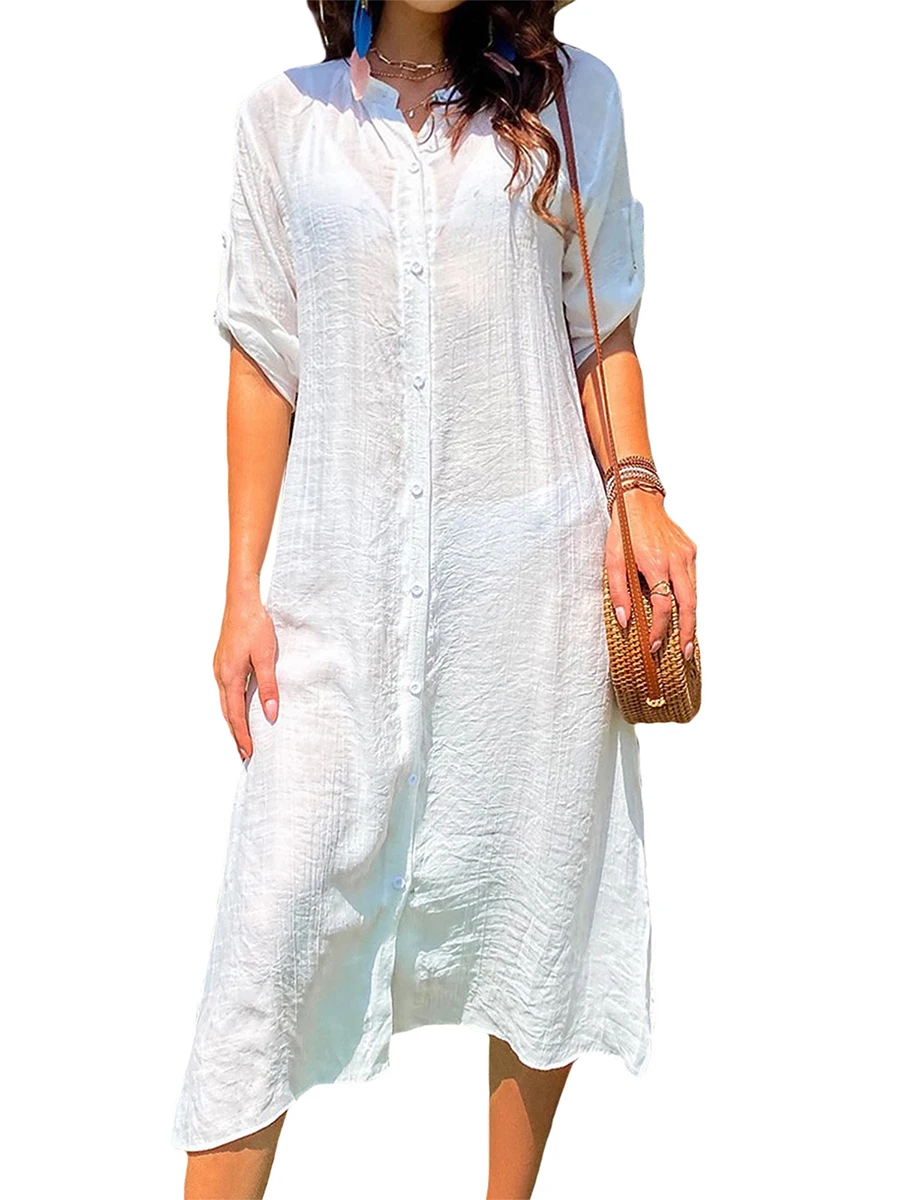 

Женский купальник на пуговицах, с длинным рукавом