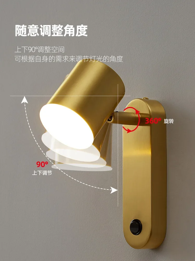 Новые настенные лампы полностью медная лампа для спальни прикроватной тумбочки