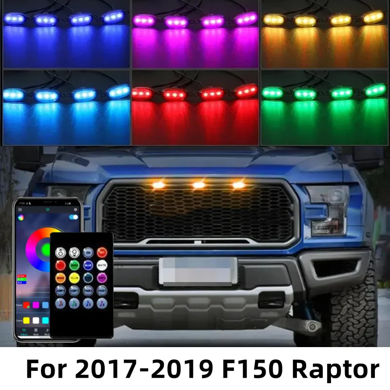 

NEW 3 PCS APP/Remote LED Car Grid Smoked Lamps Grille Middle Mesh Lights For 2017-2019 F150 Raptor Daytime Running Light
