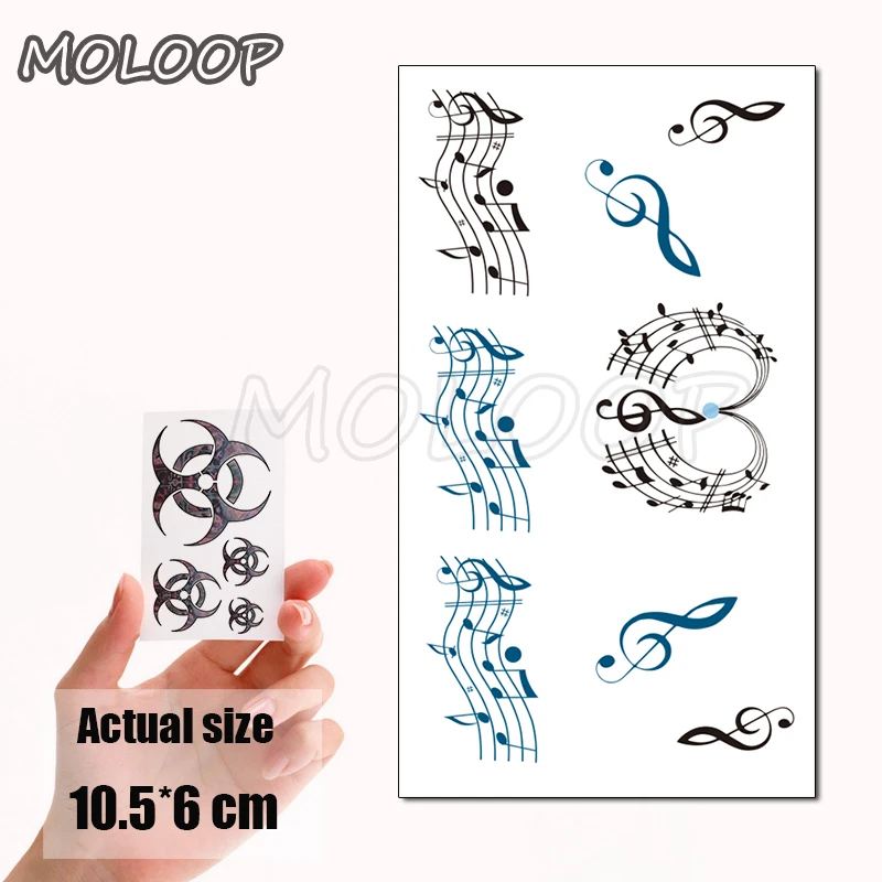 

Трансферная водой Сексуальная черная музыкальная татуировка для персонажей нот боди-арт водостойкая Временная имитация флэш-татуировки для мужчин женщин детей 10,5*6 см
