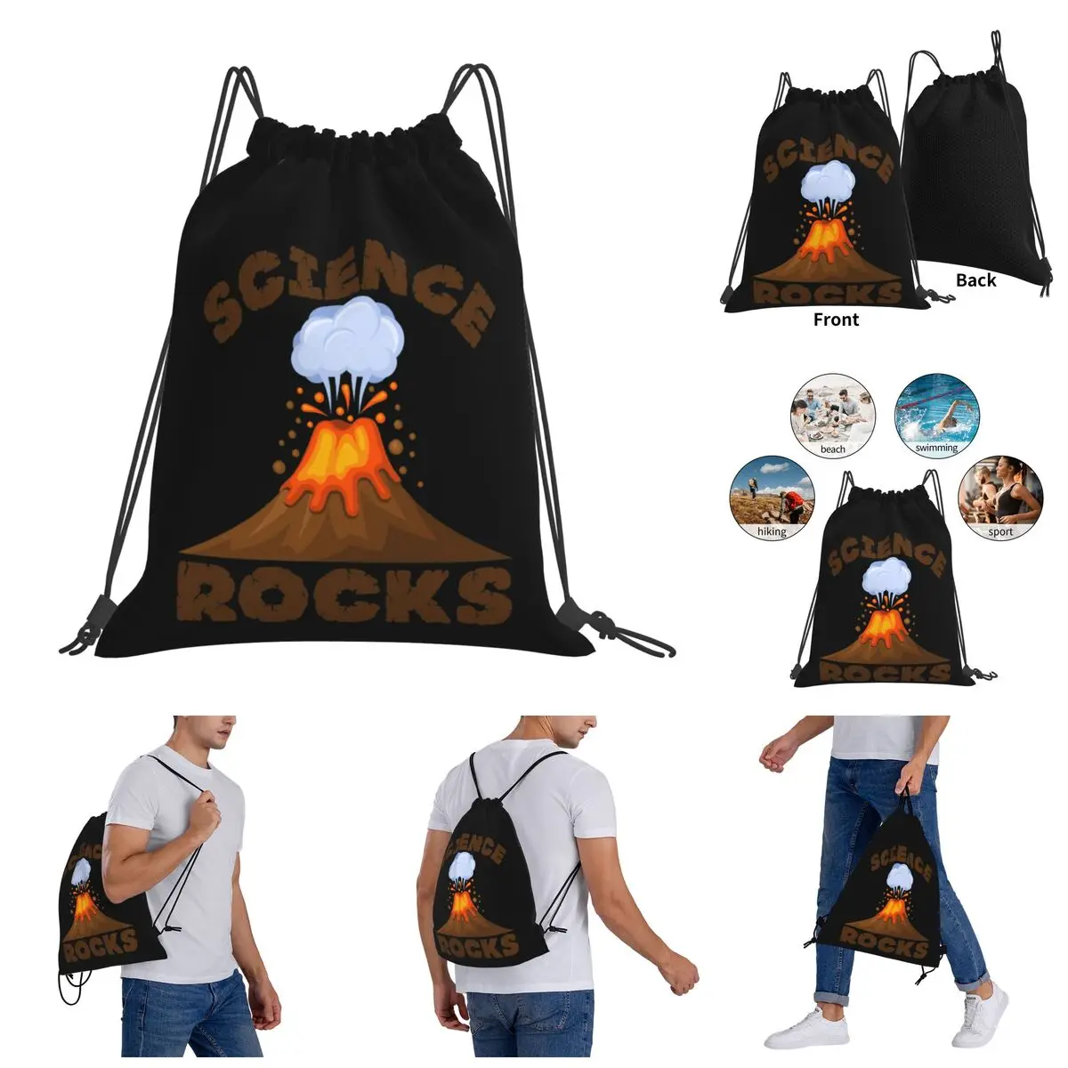

Science Rocks Shirt Tonga Volcano Science Drawstring Bags Gym Bag Classic Backpack Humor Graphic Knapsack
