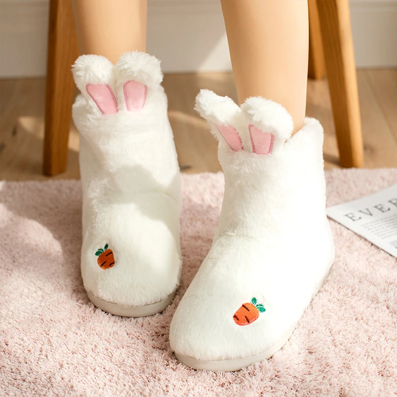

Women Cotton Slippers Cartoon Rabbit Boots Moon Shoes Cotton Creative Fuzzy Shoes Home Thick Bottom Plush Slippers Snow Boots