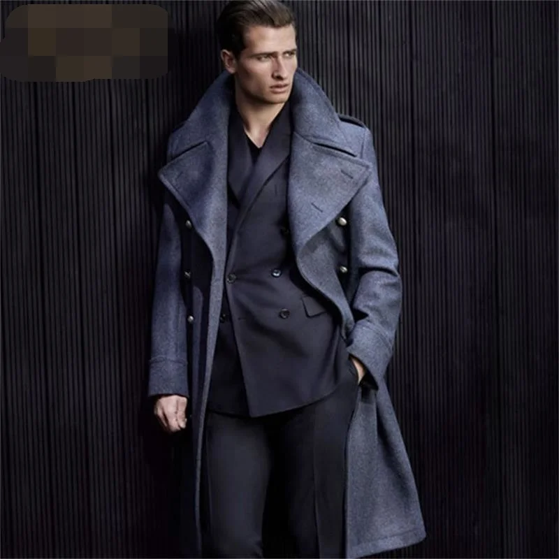 Ветровка в европейском стиле для мужчин зимнее длинное шерстяное пальто выше