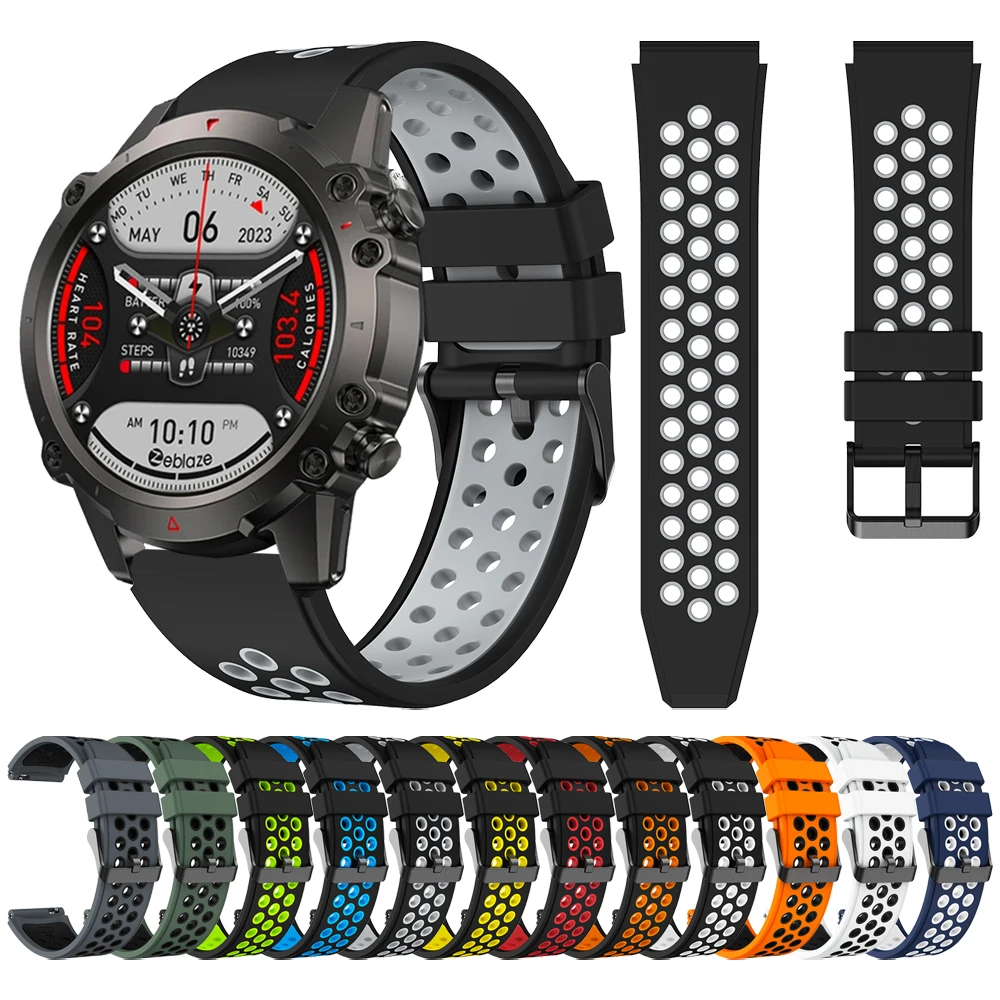 

22mm Lug Sports Silicone Strap For Zeblaze Ares 3 Pro / Stratos 3 2 Watch Band Replacement WristBand For Zeblaze Vibe 7 Pro/Lite