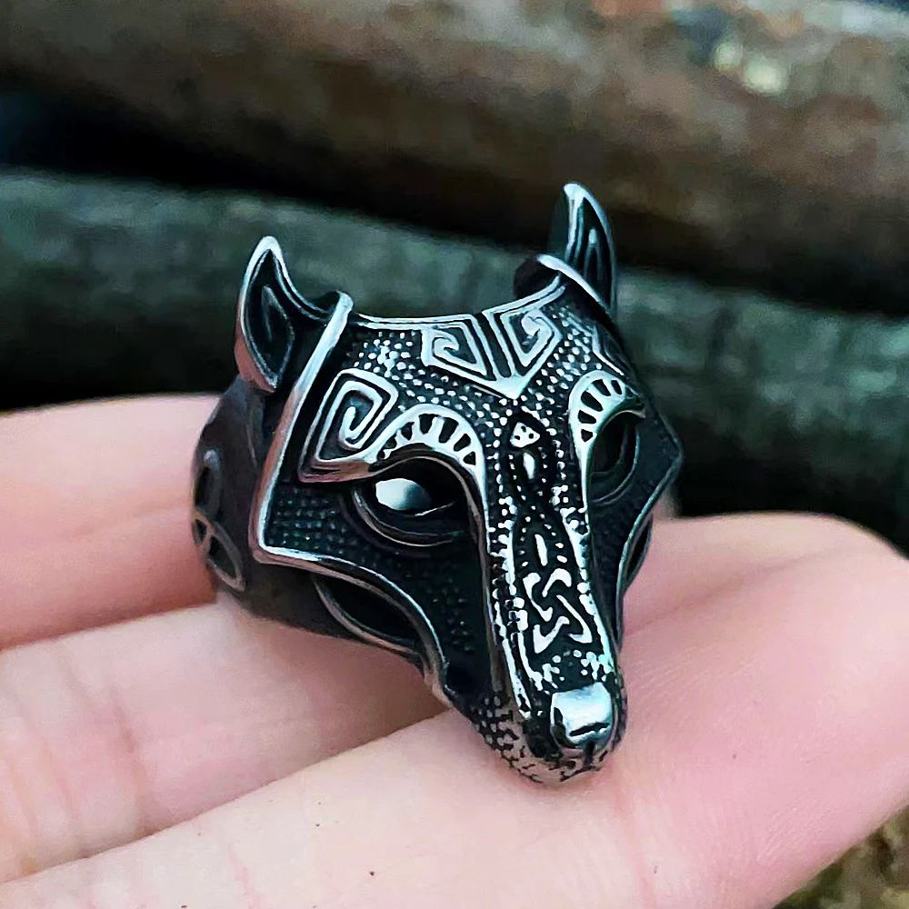 

Nordic Odin Viking Wolf Ring Stainless Steel Men Vintage Viking Celtics Knot Ring Punk Hip Hop Biker Amulet Jewelry Wholesale